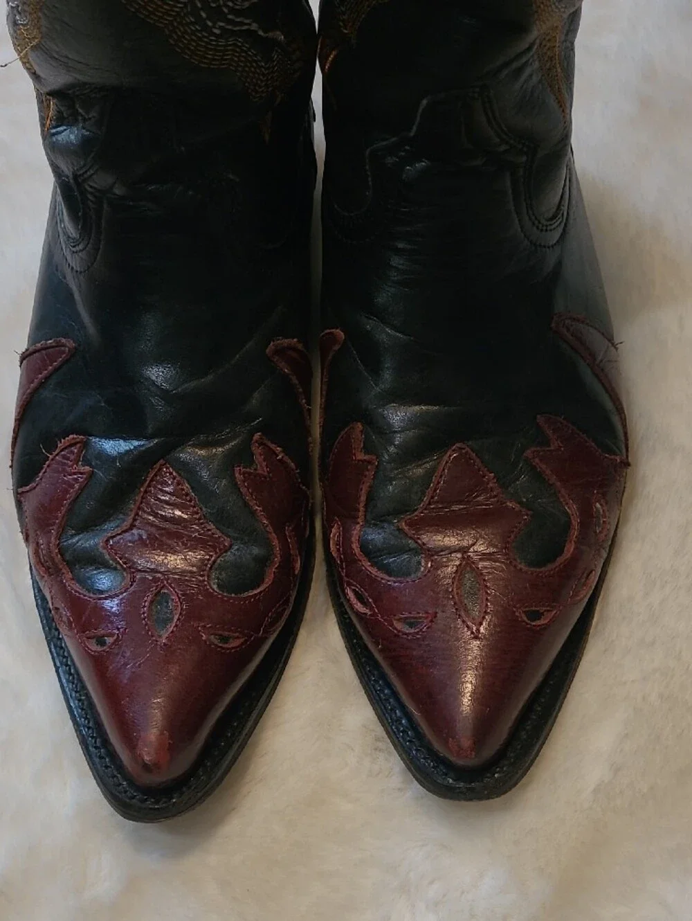 Vintage Lladro Embroidered Leather Flame Cowboy Boots Size 9.5